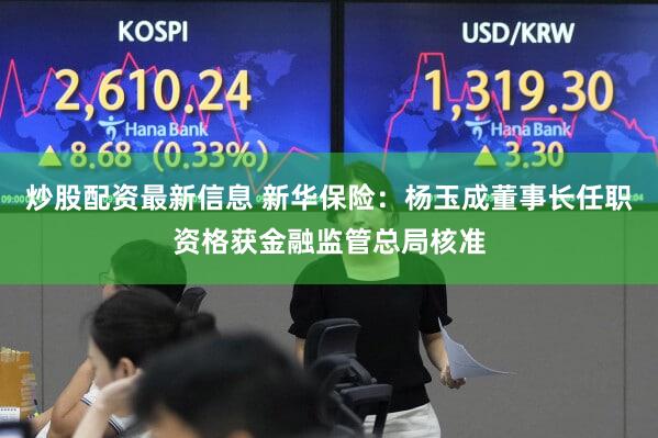 炒股配资最新信息 新华保险：杨玉成董事长任职资格获金融监管总局核准
