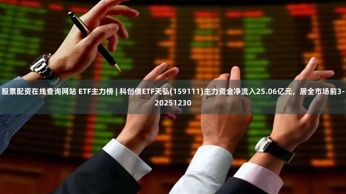 股票配资在线查询网站 ETF主力榜 | 科创债ETF天弘(159111)主力资金净流入25.06亿元，居全市场前3-20251230